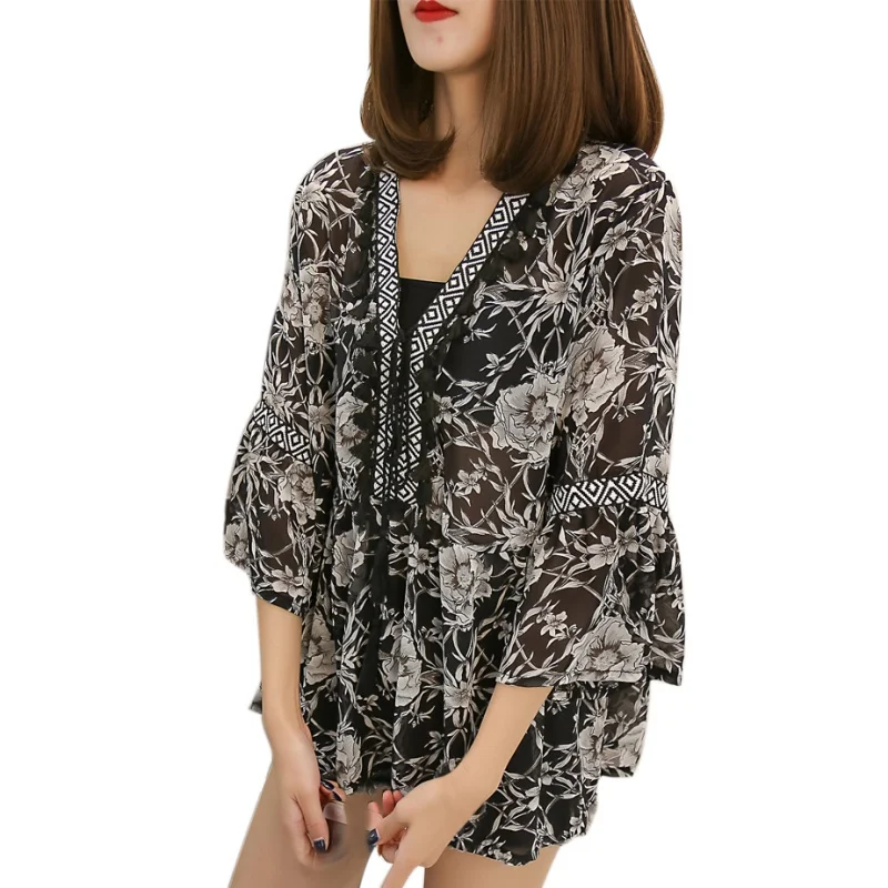 Summer Chiffon Loose V Neck Blouse Shirt Female Fashion Tassel Floral Printed Long Flare Sleeve Tops Women Stylish Bohemian
Summer Chiffon Loose V Neck Blouse Shirt Female Fashion Tassel Floral Printed Long Flare Sleeve Tops Women Stylish Bohemian