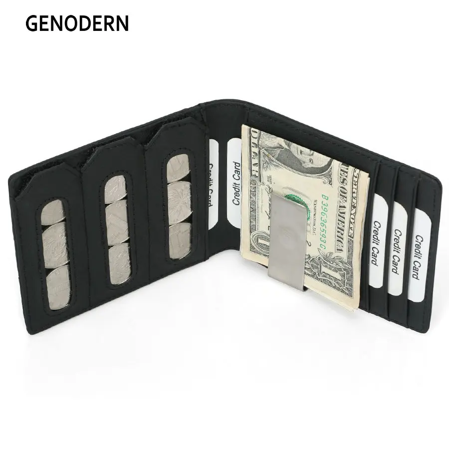 GENODERN rfid блокировка Тонкие Двойные кошельки из натуральной кожи минималистичные
