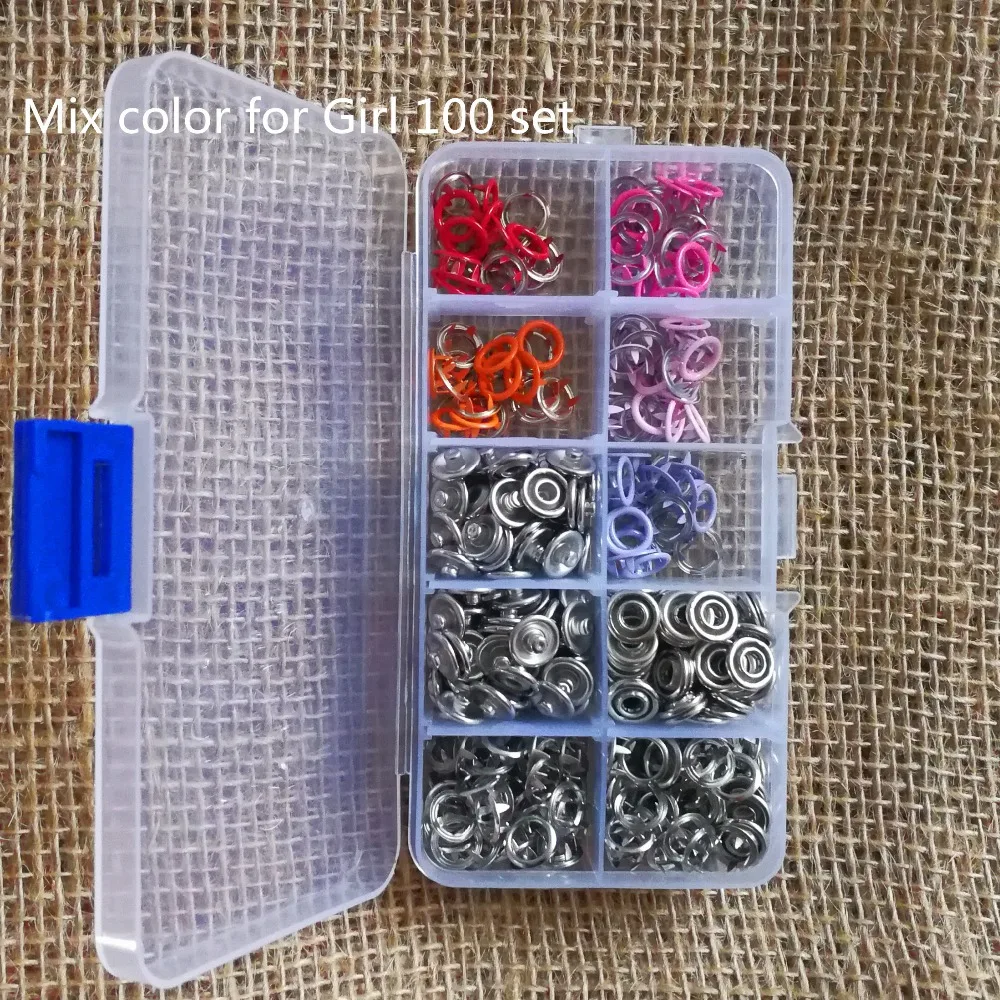 100Sets 9.5mm Colored never rust Long Prong Snap Buttons Combined Fastener Press Studs Poppers Mixed in BOX
100Sets 9.5mm Colored never rust Long Prong Snap Buttons Combined Fastener Press Studs Poppers Mixed in BOX