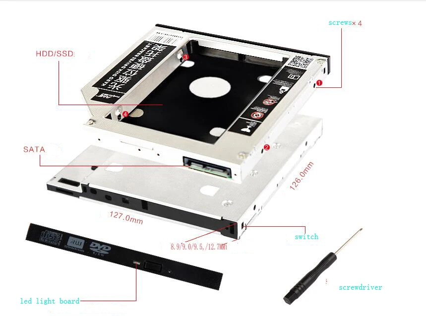 12 7 мм SATA HDD SSD жесткий диск Caddy/кронштейн для MSI GT70 2OC 2OD GT70CH GT70H GT70PH GT70SR2 GT70WSPH GT725 MS-1722 |