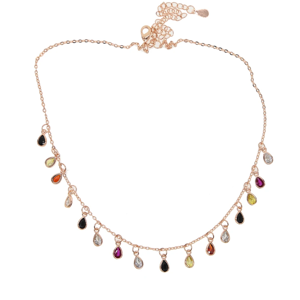 Colorful water drop cz charm Bohemia style statement necklace 35+10cm summer new rainbow CZ bead rose gold color chain
Colorful water drop cz charm Bohemia style statement necklace 35+10cm summer new rainbow CZ bead rose gold color chain