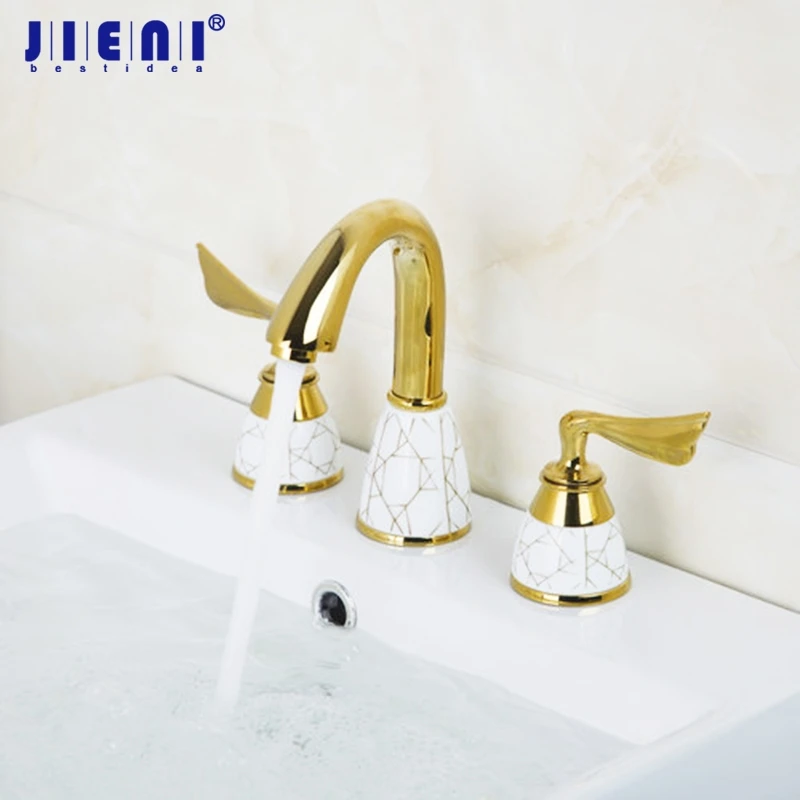 JIENI Gold Plate Deck Mount Vessel Bathtub 3 Pieces 2 Lever Golden Ceramic Handle Bathroom Basin Sink Brass Tap Mixer Faucet
JIENI Gold Plate Deck Mount Vessel Bathtub 3 Pieces 2 Lever Golden Ceramic Handle Bathroom Basin Sink Brass Tap Mixer Faucet