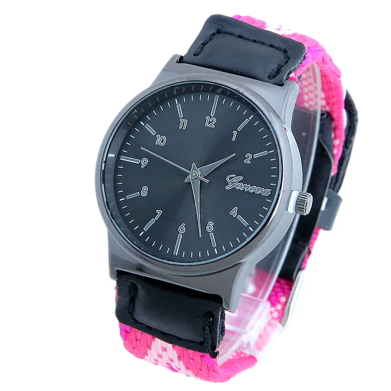 

Gnova Platinum Women Watch Ethnic Fashion Geneva Style Black Dial Fabric PU Quartz Wristwatch reloj para femme A171