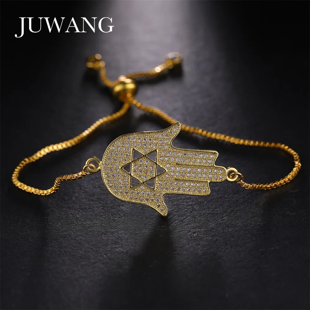 JUWANG Luxury Big Hamsa Hand Prendant Bracelets & Bangles for Woman Gold Color Adjustable Chain Cubic Zirconia Fashion Jewelry
JUWANG Luxury Big Hamsa Hand Prendant Bracelets & Bangles for Woman Gold Color Adjustable Chain Cubic Zirconia Fashion Jewelry