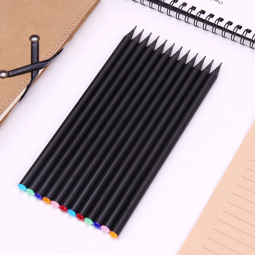 12PCS Eco-friendly Plastic Black Pencil HB Diamond Color Stationery Items Drawing Pencils For School Office Supplies | Канцтовары для