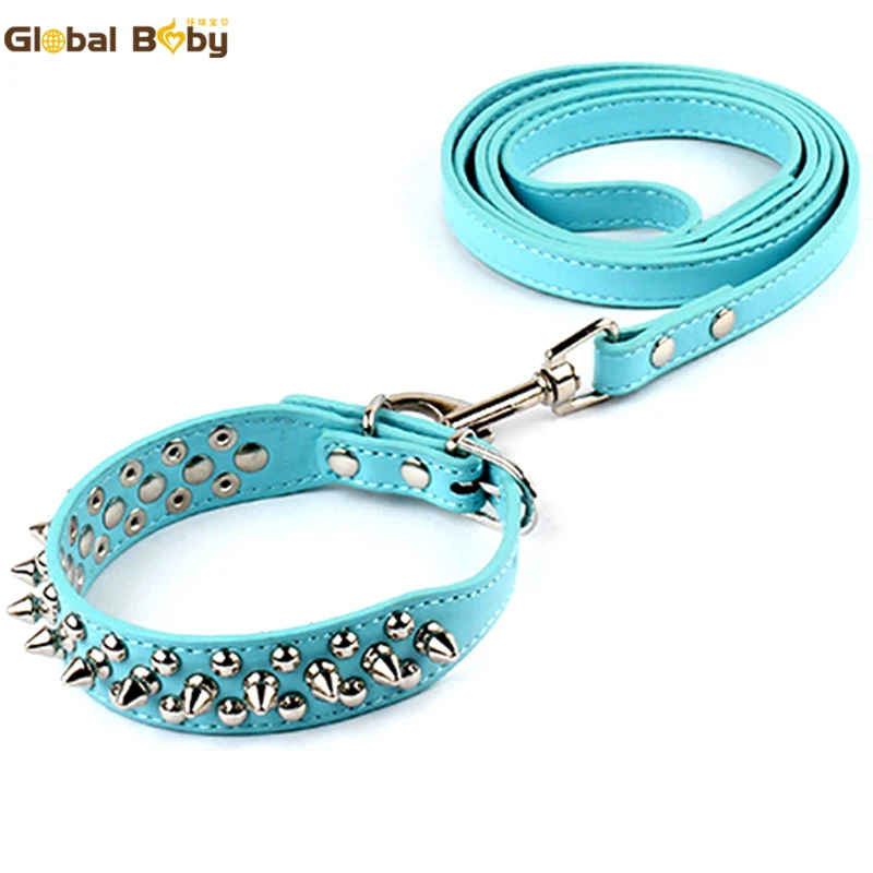 

Global Baby Pu Leather Studded Spikes MushRoom Dog Collar and Pet Matched Lead Leashes