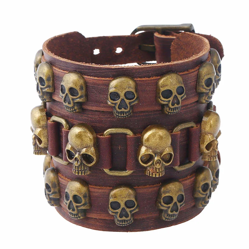 Punk Genuine Leather Bracelet Men Skeleton Wide Leather Bangles Adjustable Buckle Wrap Bracelets Jewelry Black Brown Optional
Punk Genuine Leather Bracelet Men Skeleton Wide Leather Bangles Adjustable Buckle Wrap Bracelets Jewelry Black Brown Optional
