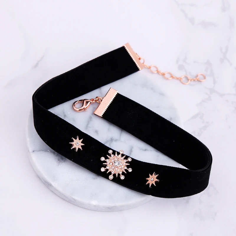 Оптовая цена черное бархатное ожерелье-чокер с цветком снега 2018 модное Трендовое