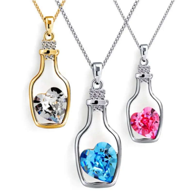 NK712 Fashion Punk Pink Blue Collares Men Wish Bottle Crystal Heart Pendant Necklace For Women Chain Jewelry Statement collier
NK712 Fashion Punk Pink Blue Collares Men Wish Bottle Crystal Heart Pendant Necklace For Women Chain Jewelry Statement collier