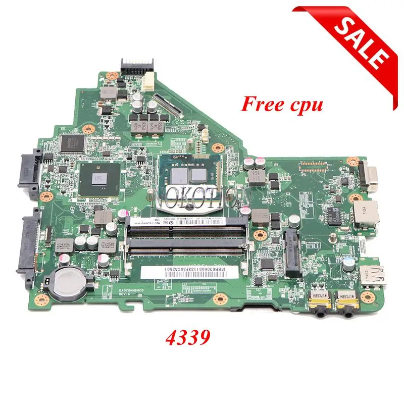 

NOKOTION For Acer aspire 4339 laptop motherboard MBRK306001 MBRK301001 DA0ZQHMB6C0 Mainboard HM55 DDR3 Free cpu