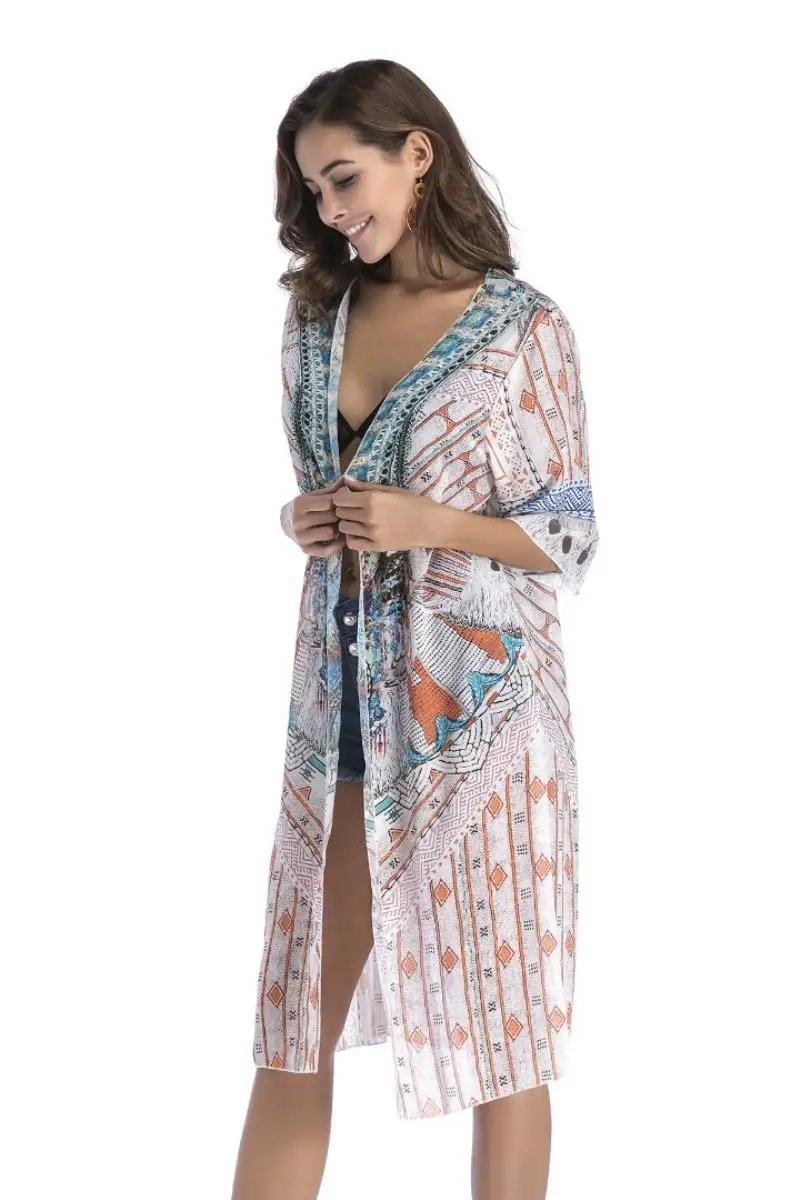 Women summer fashion beach bikini outer cover chiffon printed sleeves blouse loose casual cardigan
Women summer fashion beach bikini outer cover chiffon printed sleeves blouse loose casual cardigan