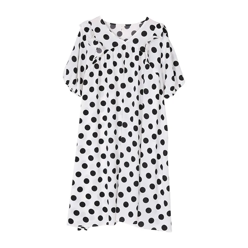PERHAPS U Polka Dot White V Neck Puff Sleeve Knee Length Dress Loss Ruffle Large Size D1112
PERHAPS U Polka Dot White V Neck Puff Sleeve Knee Length Dress Loss Ruffle Large Size D1112