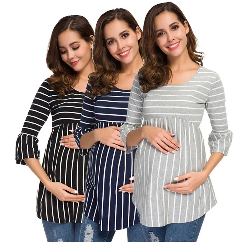Pack of 3pcs Ruffle Maternity Tops Loose A-line Pregnancy Blouse Striped T-shirt Tunic Casual Top Maternity Clothes 3 Quarter
Pack of 3pcs Ruffle Maternity Tops Loose A-line Pregnancy Blouse Striped T-shirt Tunic Casual Top Maternity Clothes 3 Quarter