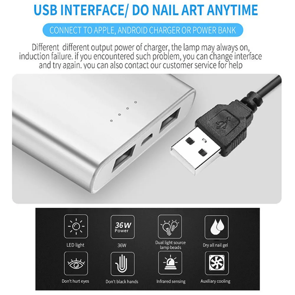 Dual UV LED Panda Nail Dryer Lamp USB Rechargeable Auto-sensing Nail Timing Gel Polish Curing Light Nail Art Machines 36W Dryers
Dual UV LED Panda Nail Dryer Lamp USB Rechargeable Auto-sensing Nail Timing Gel Polish Curing Light Nail Art Machines 36W Dryers
