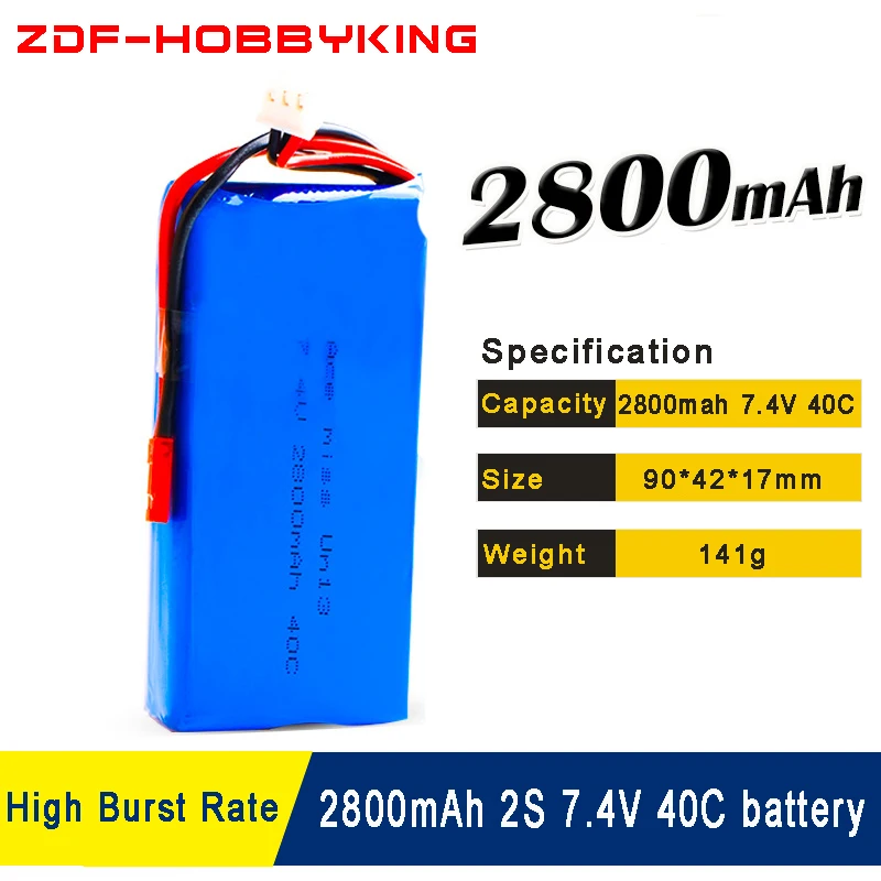 1 шт. Lipo батарея 7 4 в 2800 мАч 40C 2S lipo для WLToys V262 V333 V323 V666 RC вертолета квадрокоптера