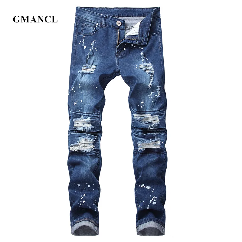 Fashion New Streetwear Men Splashing ink knee Pleated Ripped Distressed Skinny biker Jeans Men motorcycle Hip hop Denim pants
Fashion New Streetwear Men Splashing ink knee Pleated Ripped Distressed Skinny biker Jeans Men motorcycle Hip hop Denim pants