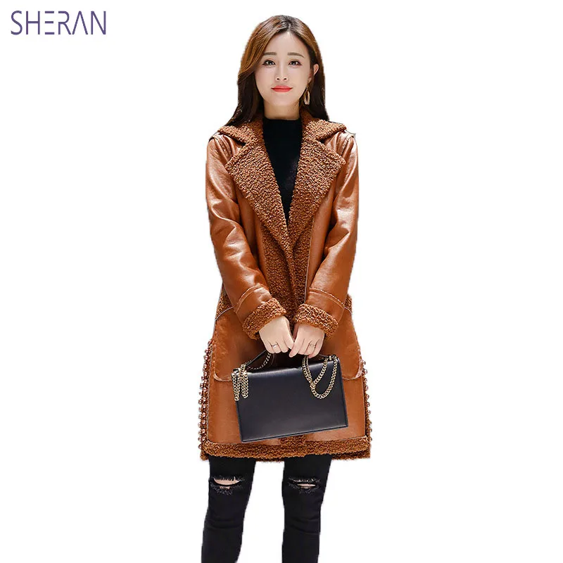 SHERAN Woolen Coat 2018 Winter Women Warm Long Outwerwear Faux Lambswool Beading Long Sleeve PU Leather Jackets Casaco Feminino
SHERAN Woolen Coat 2018 Winter Women Warm Long Outwerwear Faux Lambswool Beading Long Sleeve PU Leather Jackets Casaco Feminino