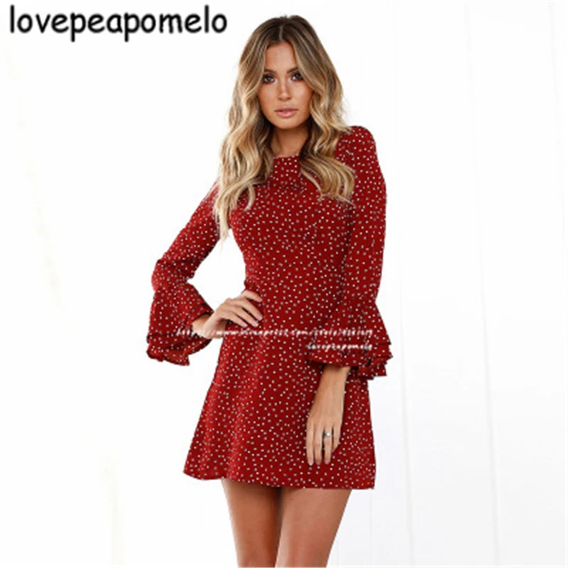 Dot Women Mini Dress Spring Summer Sexy Slash Neck Long Flare Sleeve A-Line Empire Slim Short Casual Sundress Autumn J636
Dot Women Mini Dress Spring Summer Sexy Slash Neck Long Flare Sleeve A-Line Empire Slim Short Casual Sundress Autumn J636