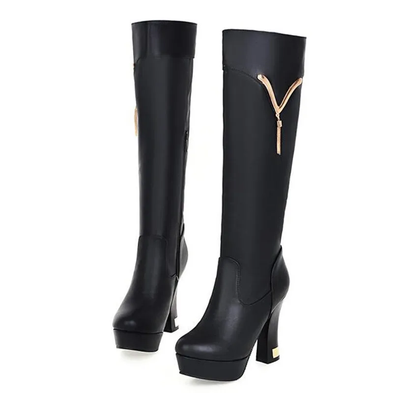 Promotion Waterproof High-heeled High Boots Coarse heel Side zipper Lean leg long tube-shaped Cashmere winter Women Boots 34-43
Promotion Waterproof High-heeled High Boots Coarse heel Side zipper Lean leg long tube-shaped Cashmere winter Women Boots 34-43