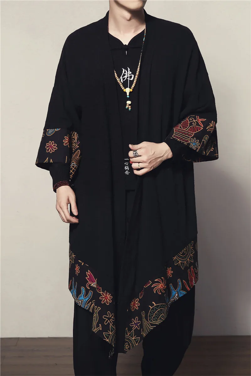 National style linen Cloak men Outerwear Coats loose patchwork Gown Spring Autumn windbreaker jacket No buttons Cardigan Trench
National style linen Cloak men Outerwear Coats loose patchwork Gown Spring Autumn windbreaker jacket No buttons Cardigan Trench