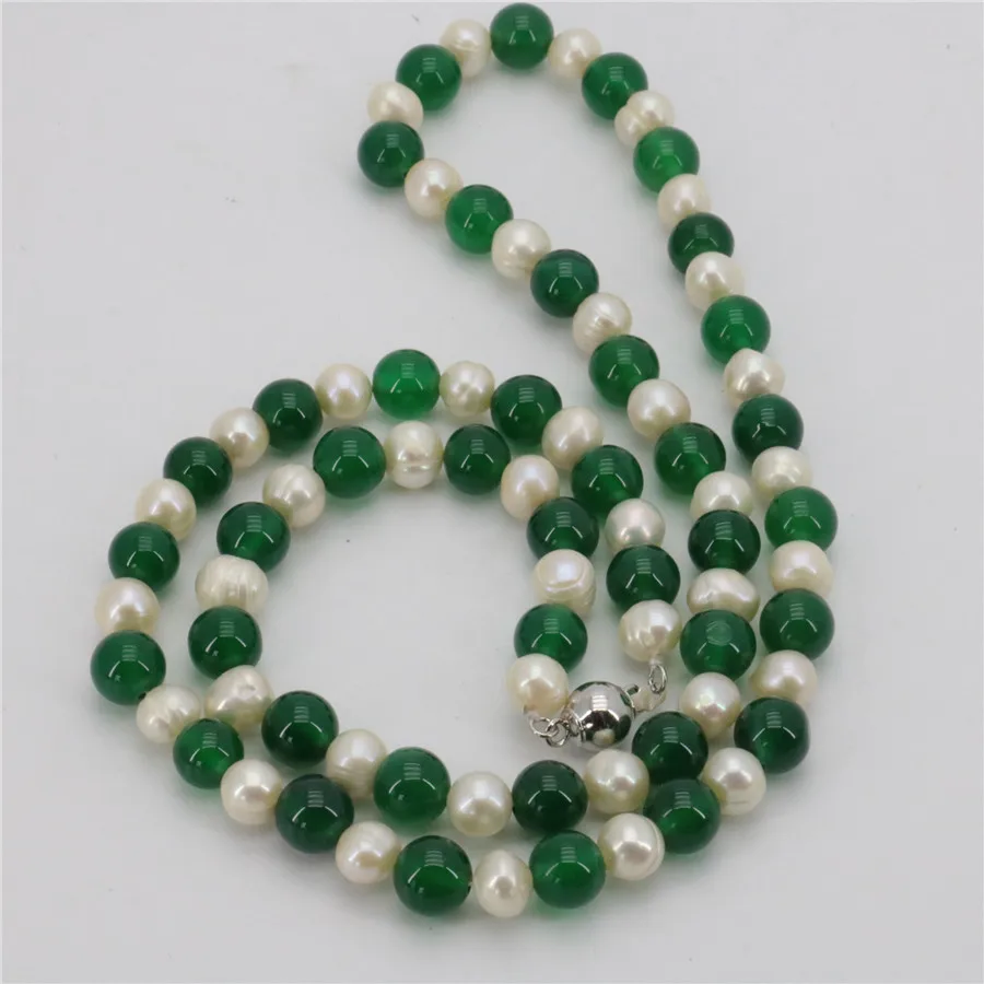 Green Chalcedony White Near Round Fresh Water Shell Pearl Necklace Long Sweater Chain Bead Jewelry Natural Stone Wholesale Price | Украшения