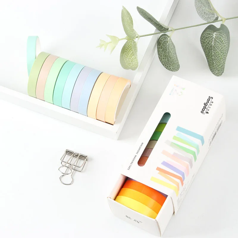 

Coloffice 12PCs/Set Macaron Solid Color Tape Small Fresh Can Be Torn Diary Hand Account Utility Features Decorative Washi Tape