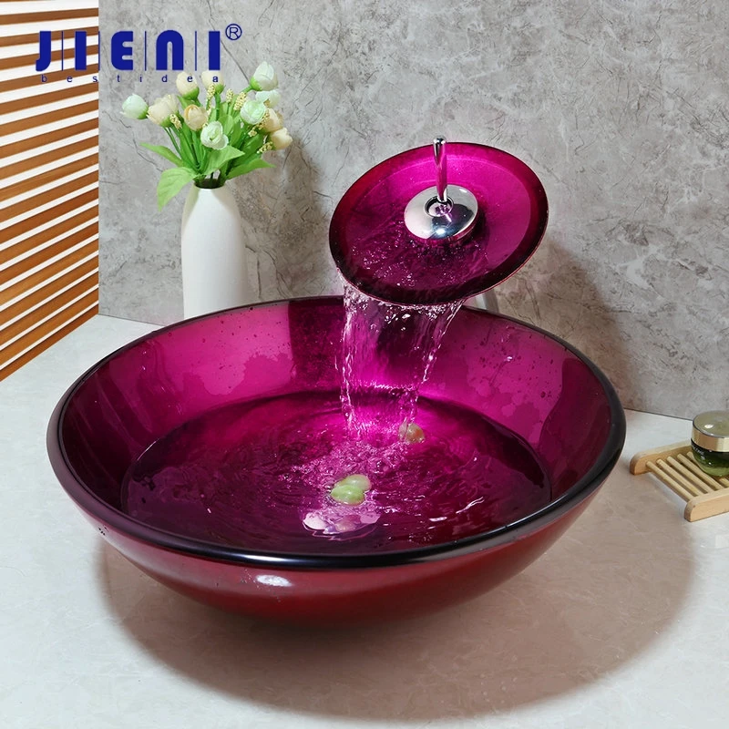 JIENI Rose Red Unique Tempered Glass Basin Sink Washbasin Faucet Set Bathroom Counter Top Washroom Vessel Vanity Sink Mixer
JIENI Rose Red Unique Tempered Glass Basin Sink Washbasin Faucet Set Bathroom Counter Top Washroom Vessel Vanity Sink Mixer