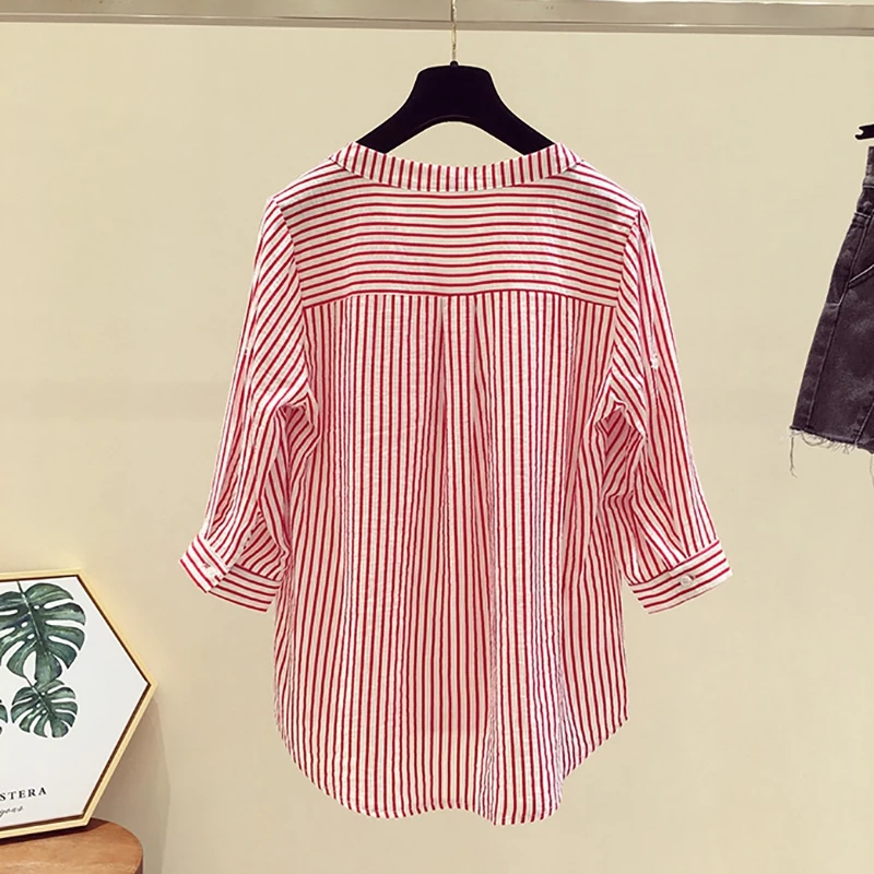 Women Summer V Neck Blouse Fashion Casual Loose Striped Blouse Three Quarter Sleeve Shirts
Women Summer V Neck Blouse Fashion Casual Loose Striped Blouse Three Quarter Sleeve Shirts