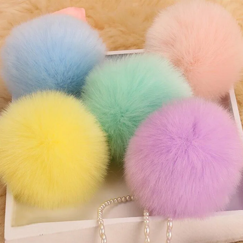 

8CM Fluffy Pompon Bunny Fur Ball Key Chain Ring Women Faux Rabbit Fur Pompom Keychain On Bag Trinket Jewelry Wedding Gift