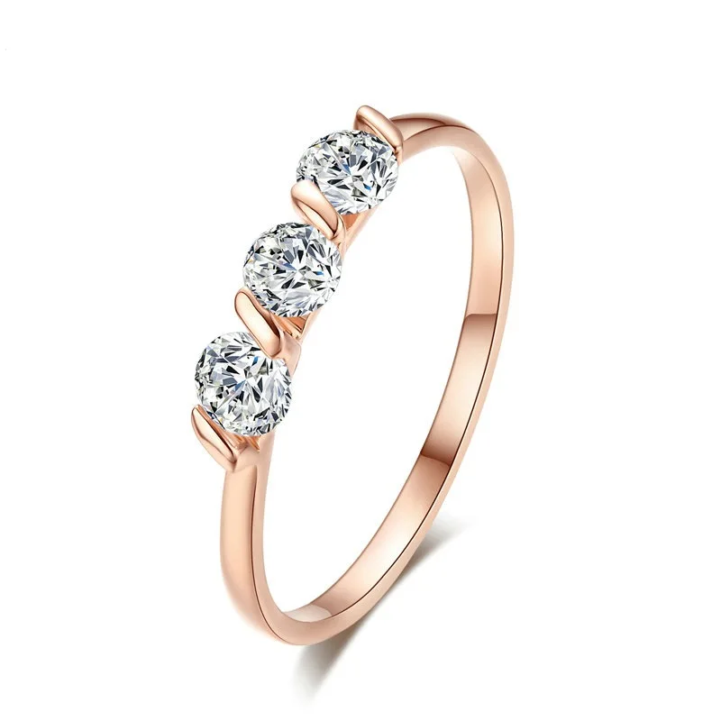 Kristi Tina Wedding Three Zircon плоский горный хрусталь кольцо Кристалл розовое золото цвет