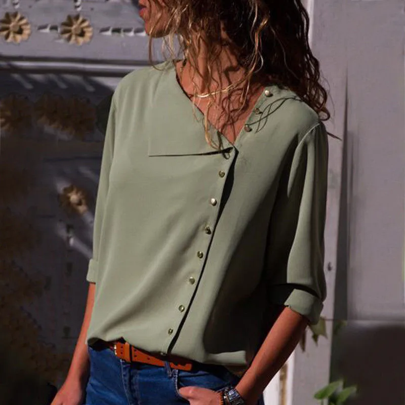 Fashion Long Sleeve Chiffon Blouse Women Blouses and Tops Skew Collar Solid Office Shirt Casual Tops Blusas Chemise Femme
Fashion Long Sleeve Chiffon Blouse Women Blouses and Tops Skew Collar Solid Office Shirt Casual Tops Blusas Chemise Femme