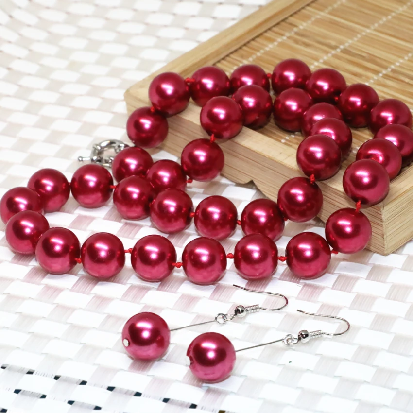 Statement Necklace Earrings Dark Red Round Simulated-pearl Shell 12mm Party Wedding Gifts for Women Jewelry Set 18inch B2324
Statement Necklace Earrings Dark Red Round Simulated-pearl Shell 12mm Party Wedding Gifts for Women Jewelry Set 18inch B2324