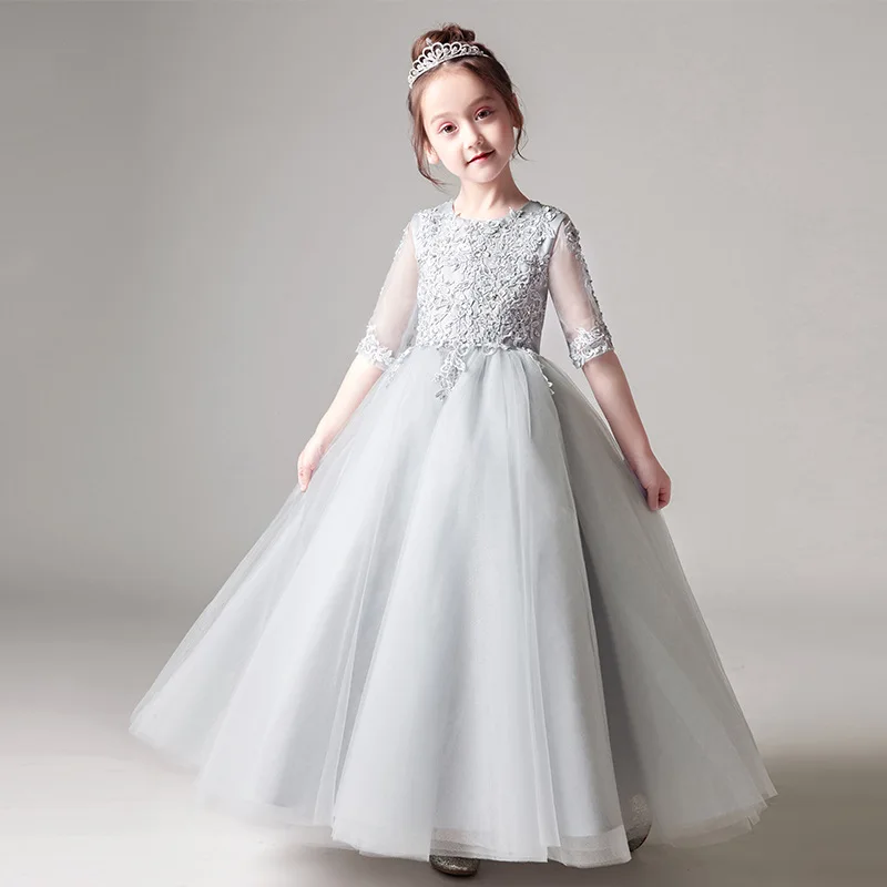 Hot Flower Girl Dress Gray A-Line Bow Sash Sleeveless Solid O-Neck Girls First Communion Sale Vestido De Comunion | Свадьбы и