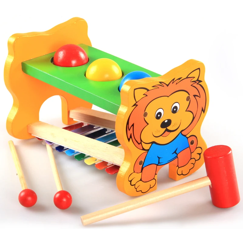 Детские деревянные игрушки для детей маленький лев serinette рука стук пианино стол