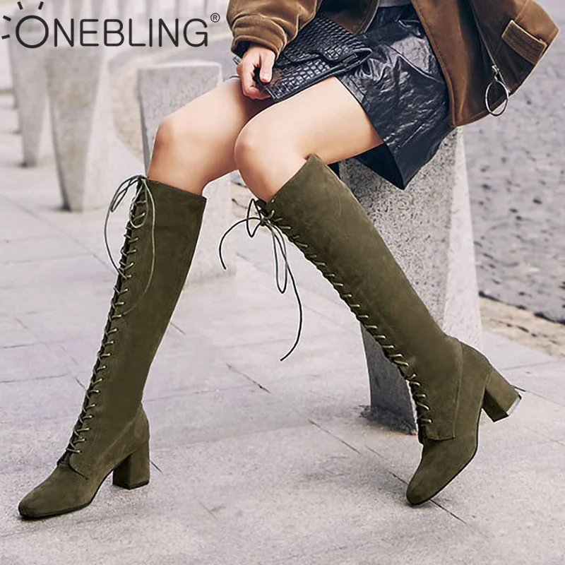 OneBling/Новые высокие сапоги до бедра из коровьей замши Женская пикантная обувь на