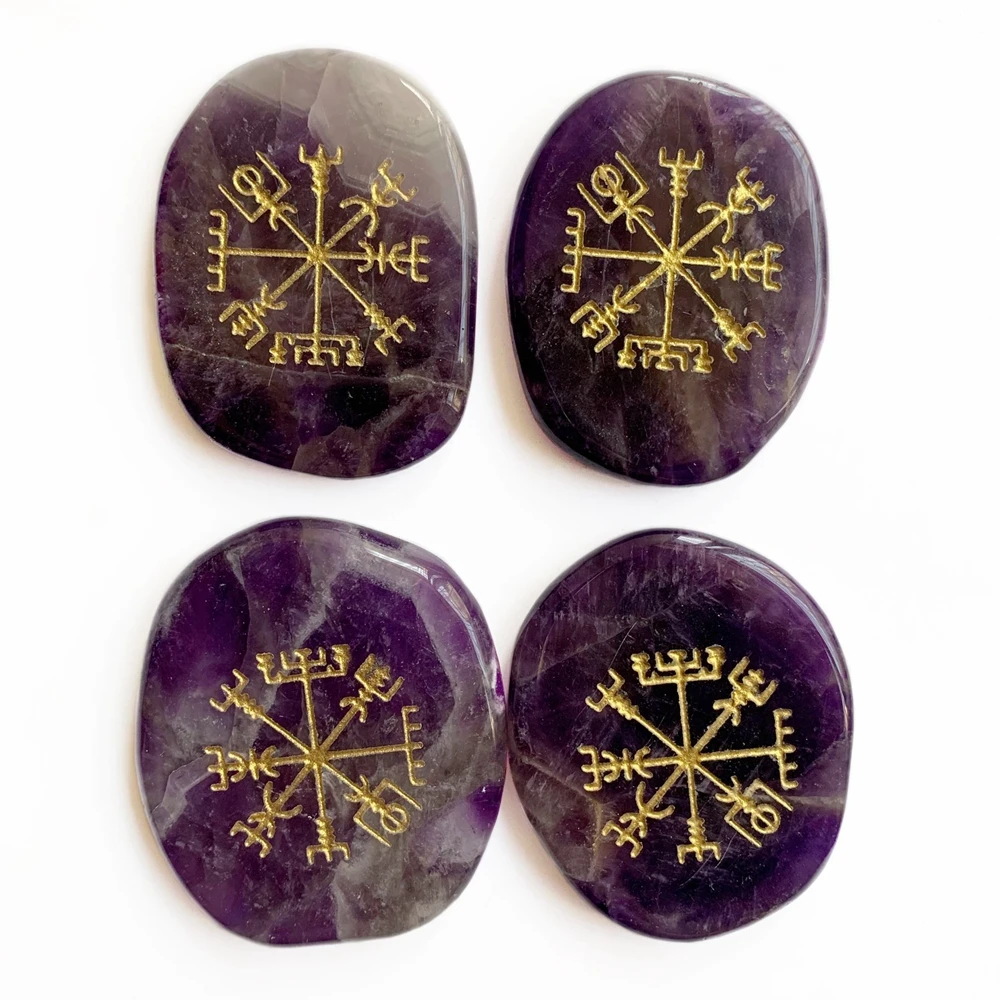 Natural Amethyst Quartz Crystal Palm Stones Set Nordic Stone Amulets Viking Runes Vegvisir Compass Symbols
Natural Amethyst Quartz Crystal Palm Stones Set Nordic Stone Amulets Viking Runes Vegvisir Compass Symbols