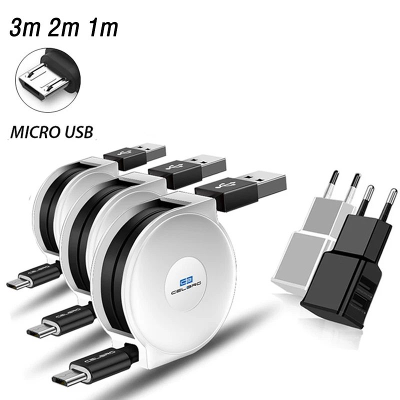 1 2 3 Метровый Ретрактабельный Кабель Micro Usb Flat M Cabo Android 2м Microusb 2.4a для Samsung Galaxy A6 A7 2018 J8 J6 On.