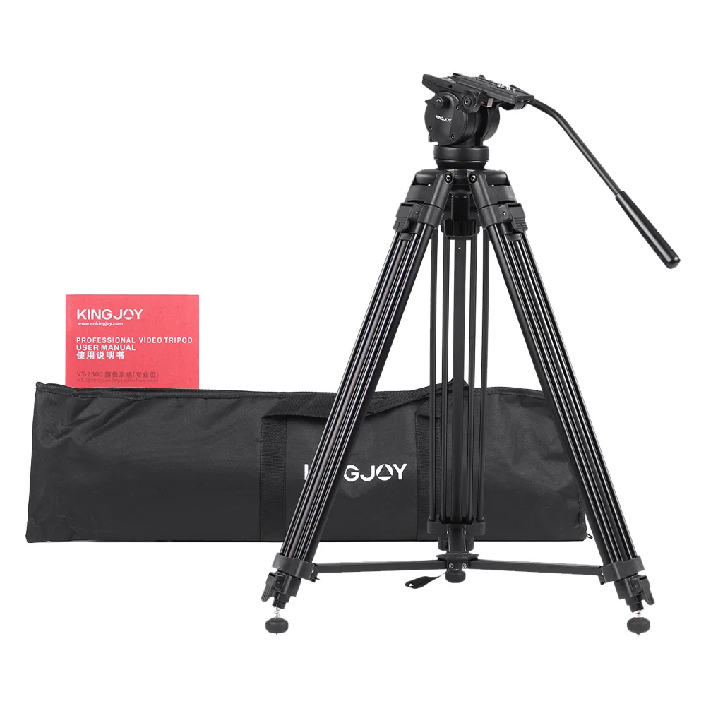 

IN CZ RU Kingjoy VT-2500 Professional Mg-Al Alloy Video Photo Tripod Kit Pan Fluid Ball Head for DSLR Camera Video Recorder DV