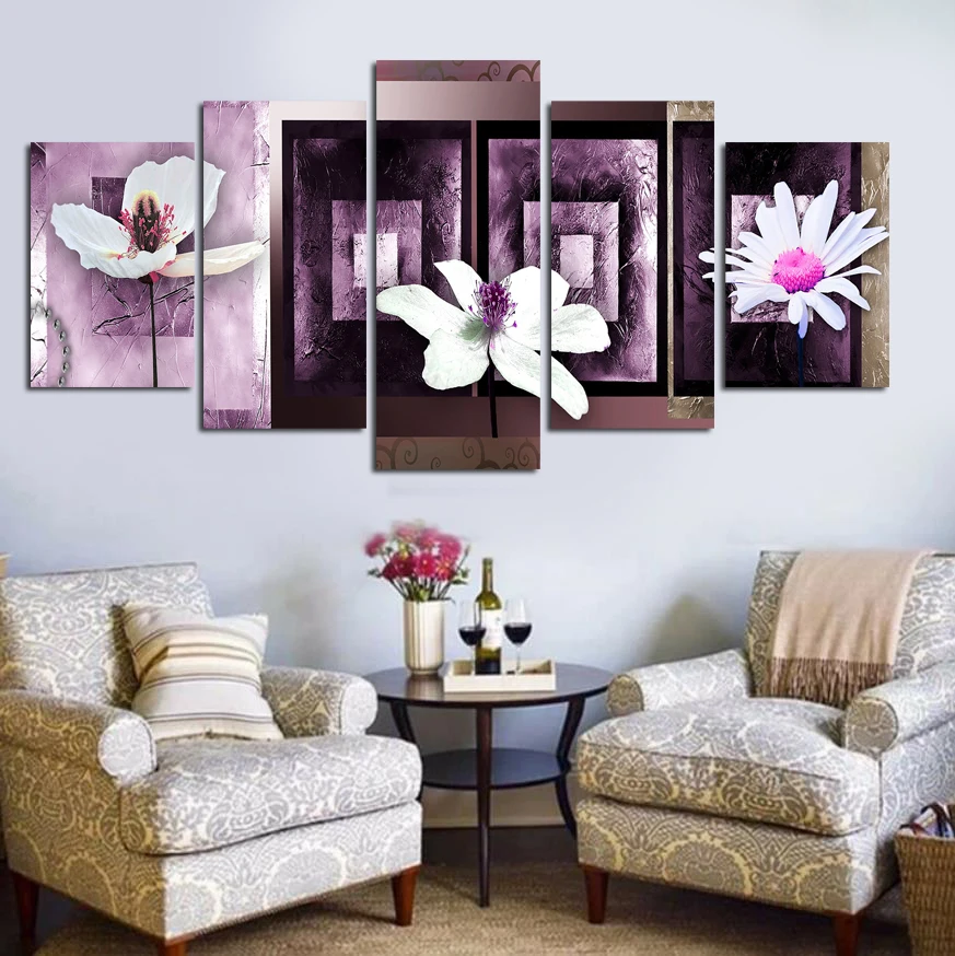 Modular Canvas Pictures Home Decor 5 Pieces White Flower Painting Prints Purple Background Poster Living Room Wall Art No Frame
Modular Canvas Pictures Home Decor 5 Pieces White Flower Painting Prints Purple Background Poster Living Room Wall Art No Frame
