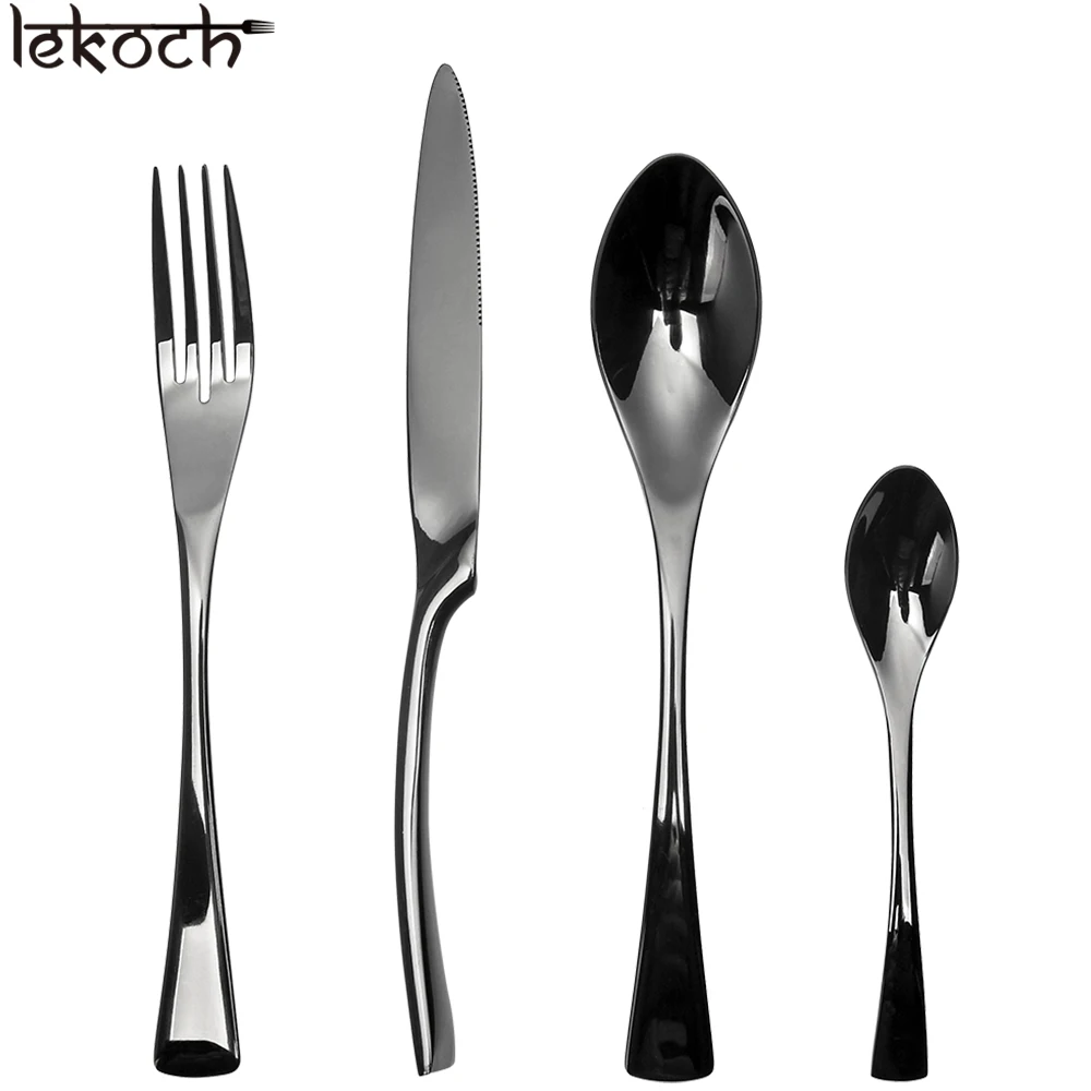 4 Pcs/Set 304 European Black Stainless Steel Dinnerware Luxury Matte Fork Knife designer Cutlery sets Dinner outdoor flatware Tableware