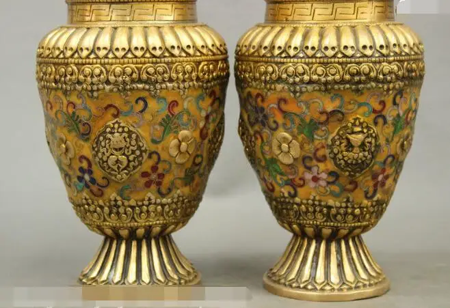 S03212 13 Marked 8 Auspicious Symbol Statue China Cloisonne Enamel Bronze Vase Pot Pair
S03212 13 Marked 8 Auspicious Symbol Statue China Cloisonne Enamel Bronze Vase Pot Pair
