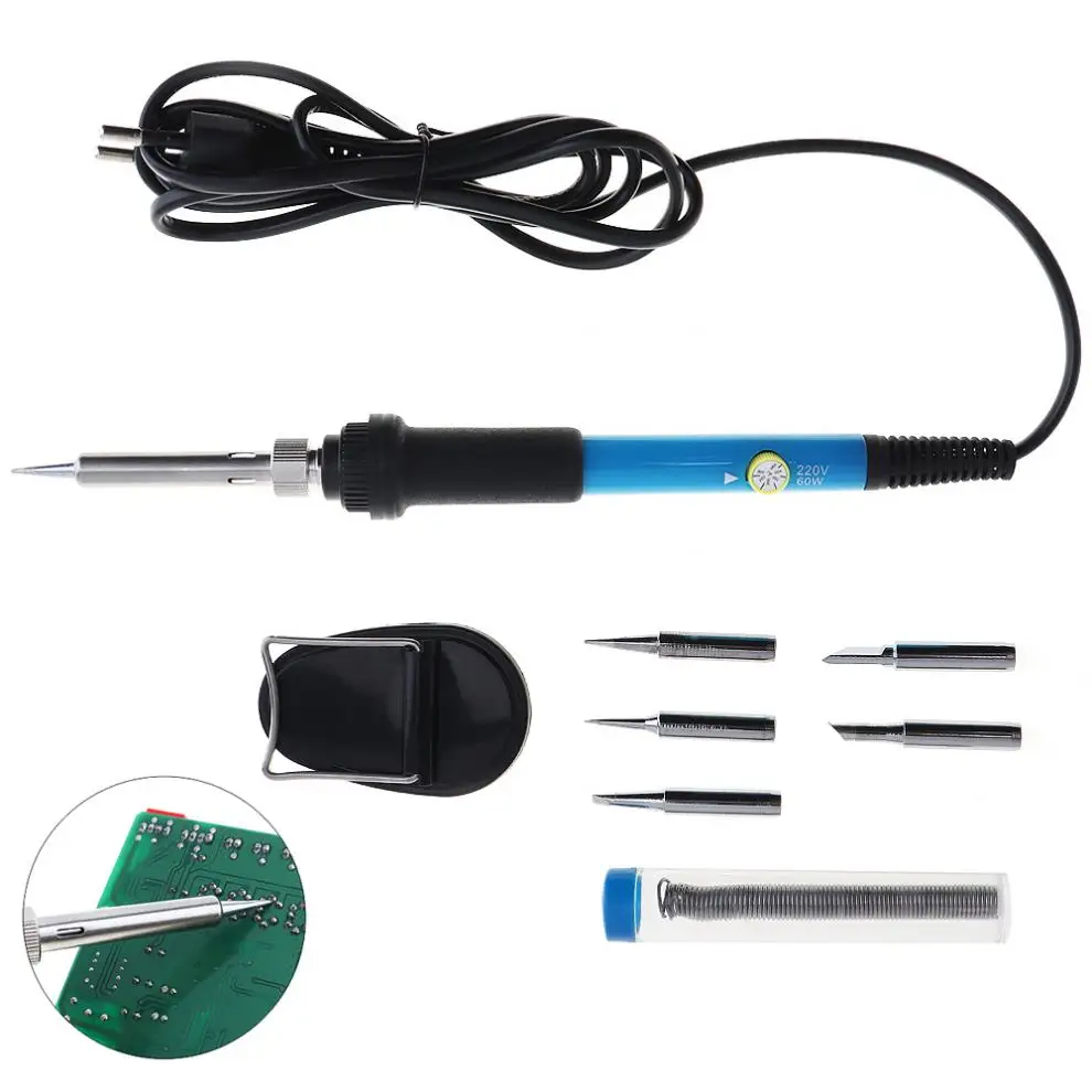 110 / 220V 60W Adjustable Temperature Electric Soldering Iron Kit with 5pcs Solder Tip and Stand Tin Wire
110 / 220V 60W Adjustable Temperature Electric Soldering Iron Kit with 5pcs Solder Tip and Stand Tin Wire