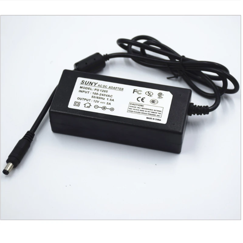 

12Vdc led strip 5.5*2.5,5.5*2.1 power adapter ,60W led light power supply 12V 5A ,100-240Vac input FCC CE listed transformer