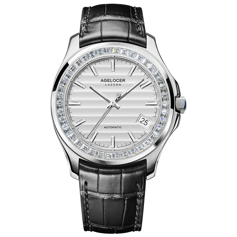 Original Brand Agelcoer Luxury Watch Men Automatic Gem-set 40pcs Swarovski Crystal Stone Genuine Leather Watch 6301E1
Original Brand Agelcoer Luxury Watch Men Automatic Gem-set 40pcs Swarovski Crystal Stone Genuine Leather Watch 6301E1