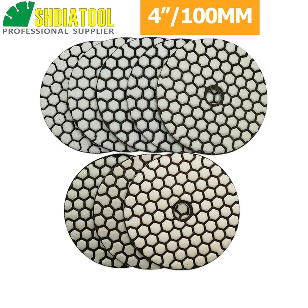 SHDIATOOL 8pcs 4"/100mm Dry Diamond Polishing Pads Resin Bond Flexible Sanding Disk Or 8pcs Pads + 1pc M14 Backer For Polisher
SHDIATOOL 8pcs 4"/100mm Dry Diamond Polishing Pads Resin Bond Flexible Sanding Disk Or 8pcs Pads + 1pc M14 Backer For Polisher