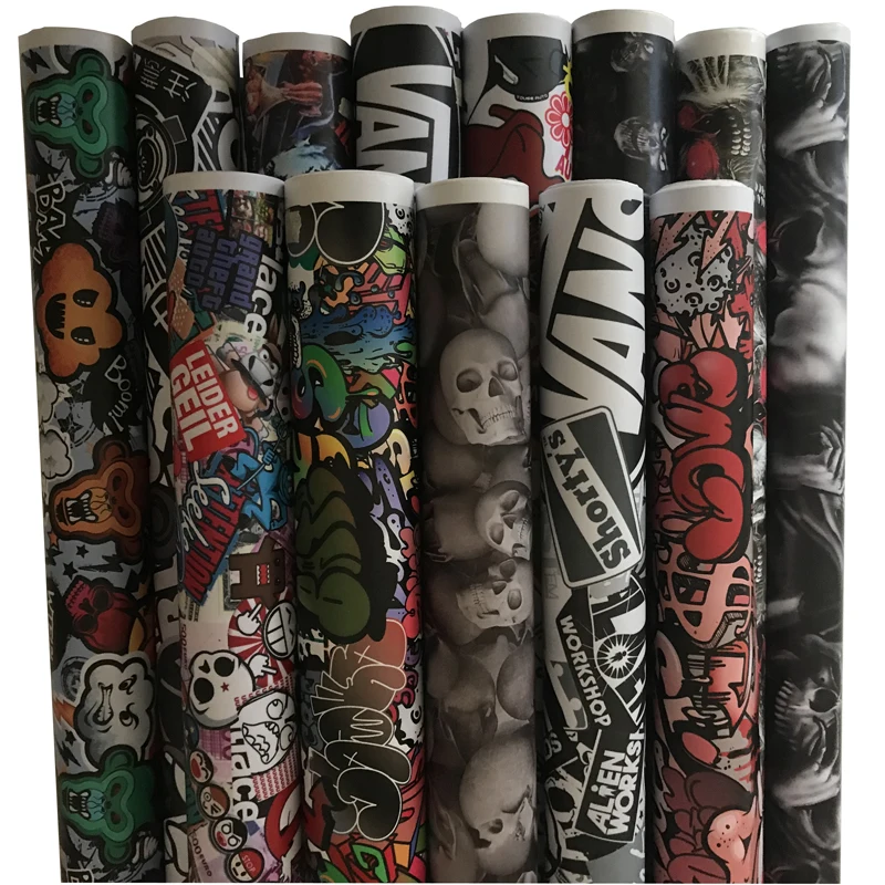 

50x300 cm Self Adhesive Car Sticker Bomb Wrap Foil JDM Skull Graffiti Cartoon Printed Sticker Bomb Vinyl Car Motorbike Decal