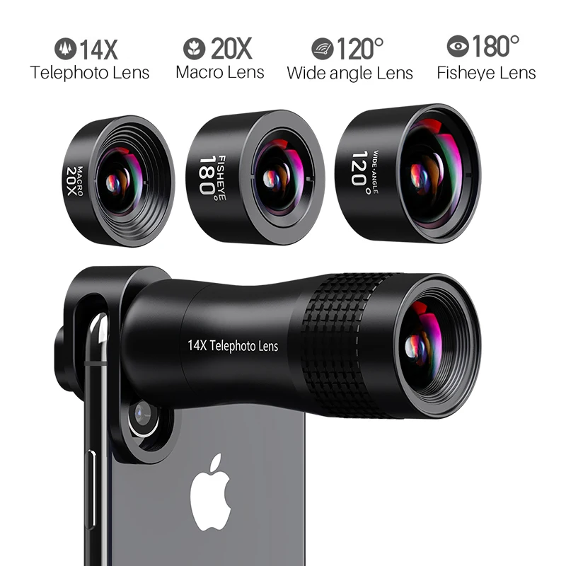 Phone Lens 20X Macro Lenses 14X Telephoto Wide Angle Fisheye Lens for iPhone Xs Max X 8 7 For Huawei Piexl 2 For Samsung
Phone Lens 20X Macro Lenses 14X Telephoto Wide Angle Fisheye Lens for iPhone Xs Max X 8 7 For Huawei Piexl 2 For Samsung