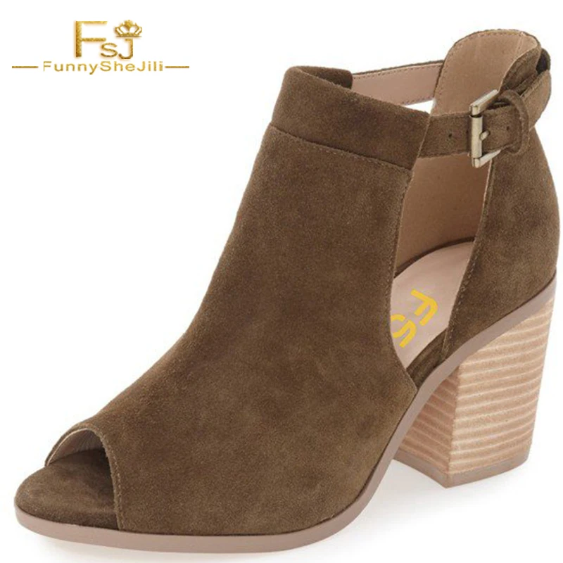 Retro Women Shoes Handmade Brown Flcok Boots Ankle Buckle Strap Open Toe Chunky High Heel Wood Casual Dress Women FSJ Size 11
Retro Women Shoes Handmade Brown Flcok Boots Ankle Buckle Strap Open Toe Chunky High Heel Wood Casual Dress Women FSJ Size 11
