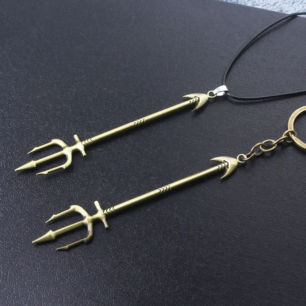 Брелок для ключей Aquaman Trident of Нептун модная Античная бронзовая цепочка мужчин