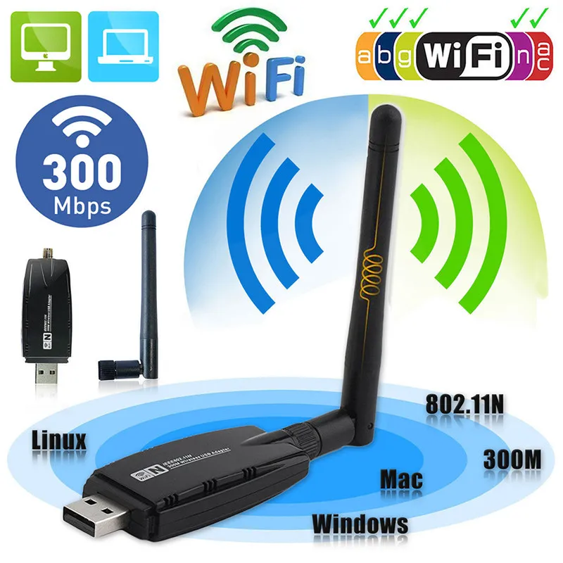 Беспроводной USB-адаптер Centechia 300 Мбит/с + LAN-карта 802.11b / g n 3dBi WiFi антенна сетевой